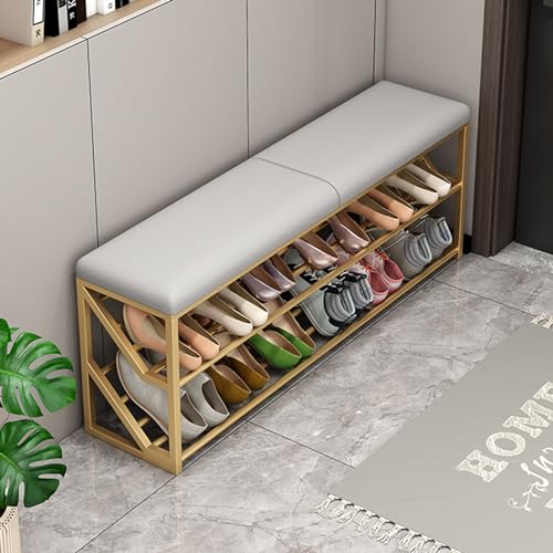Entryway Shoe Bench with Storage, End of Bed Bench, Shoe Storage Bench with Seat Cushion, Modern Shoe Rack Bench with Metal Legs, for Entryway, Hallway, Mudroom, Closet (Color : Orange A, Siz