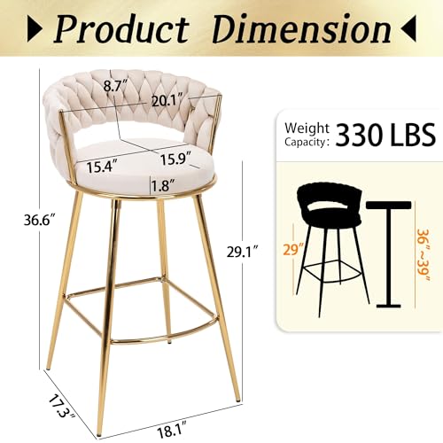 Bar Stools Set of 2, Velvet 30