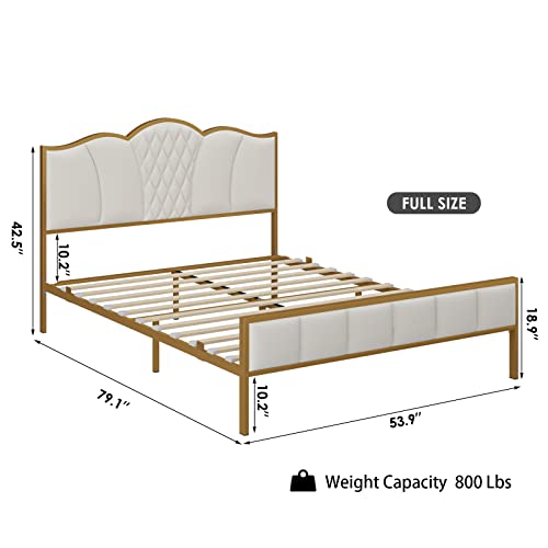 HITHOS Full Size Bed Frame, Modern Upholstered Bed Frame with Tufted Headboard, Heavy Duty Platform Bed with Wood Slat Support, Noise Free, No Box Spring Needed (Light Grey, Full)