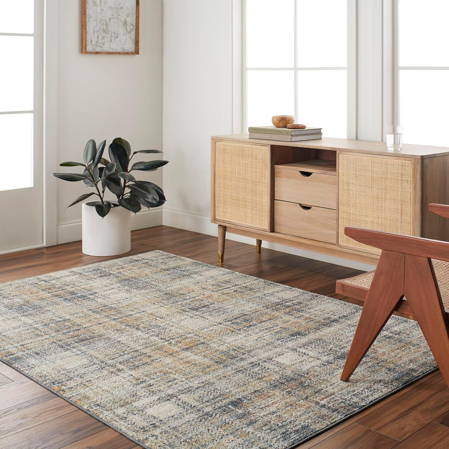 Mark&Day Area Rugs, 9x12 Romeka Modern Charcoal/Dark Brown Area Rug, Grey Red Cream Carpet for Living Room, Bedroom or Kitchen (9' x 12'2