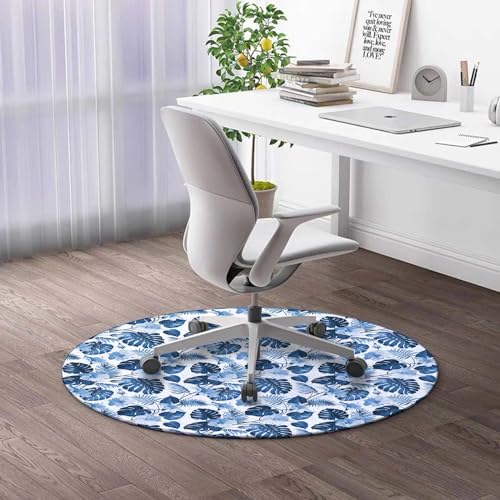 Round Rug 39 in Hawaii Office Chair Mat Cobalt Blue Baby Blue Desk Chair Mat Hard Floor Protector Anti-Slip,Low Pile Desk Rug for Rolling Chair