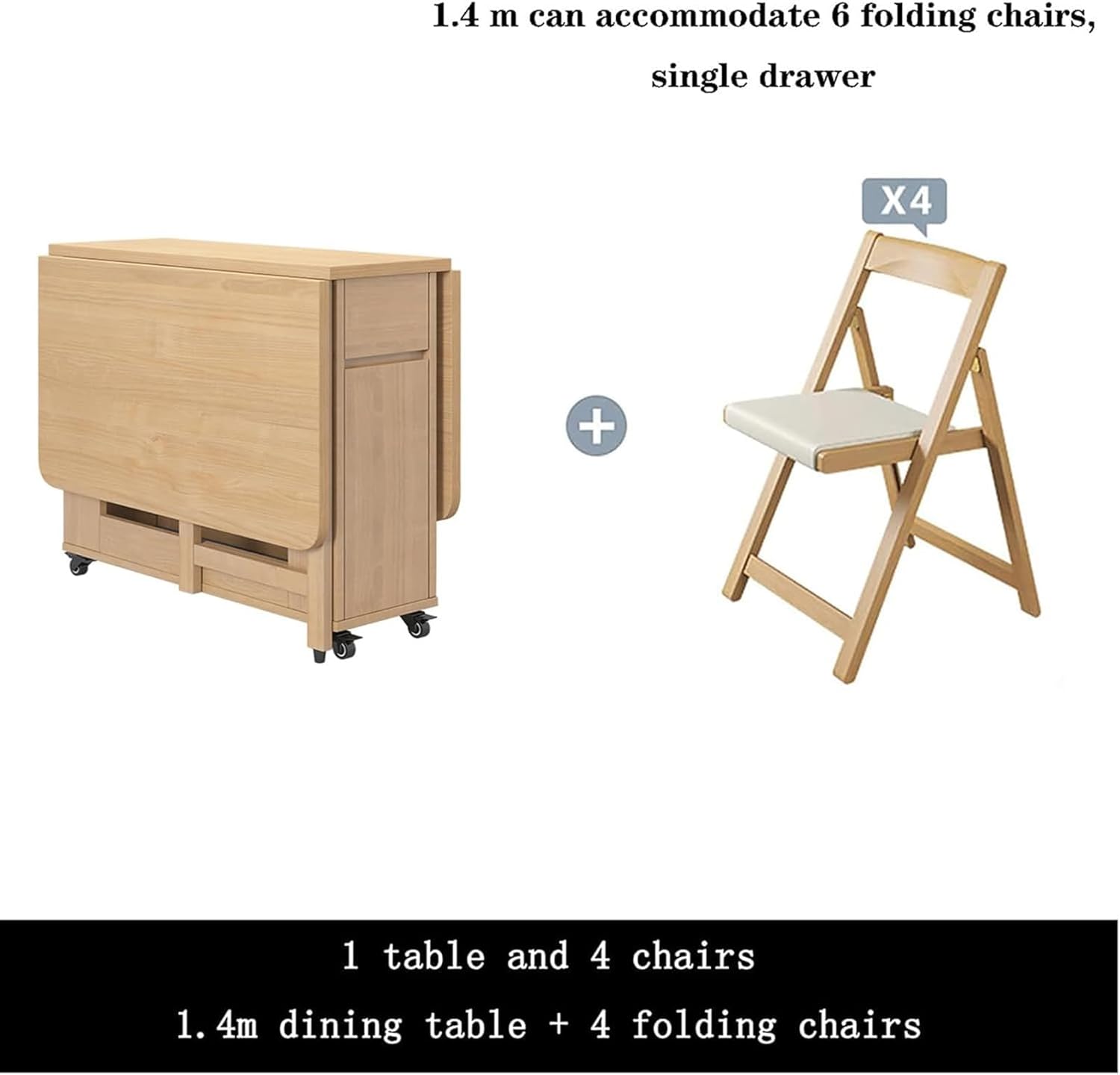 Dining Table Set,Space Saving Drop Leaf Dining Table with 4 Chairs and 1 Storage Drawer,Multifunctional Mobile Kitchen Table,for Kitchen Dining Room Living Room Restaurant