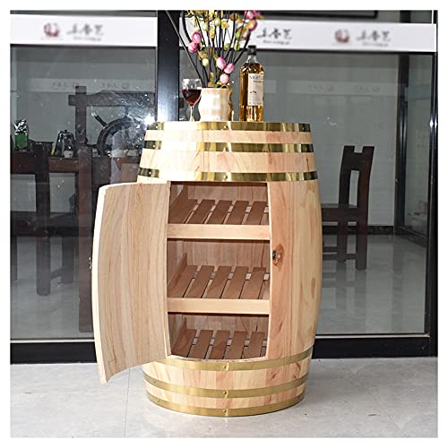 Wooden Wine Barrel Shaped Wine Holder, Bar Storage Lockable Storage Cabinet Oak Wine Barrels Vintage Winery Decorative Barrels (Color : Natural-A, Size : 70x58x43cm)