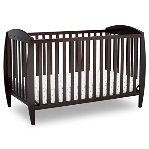 Delta Children Twinkle 4-in-1 Convertible Baby Crib, Sustainable New Zealand Wood, Dark Chocolate and Delta Children Twinkle Galaxy Dual Sided Recycled Fiber Core Crib and Toddler Mattress (Bundle)