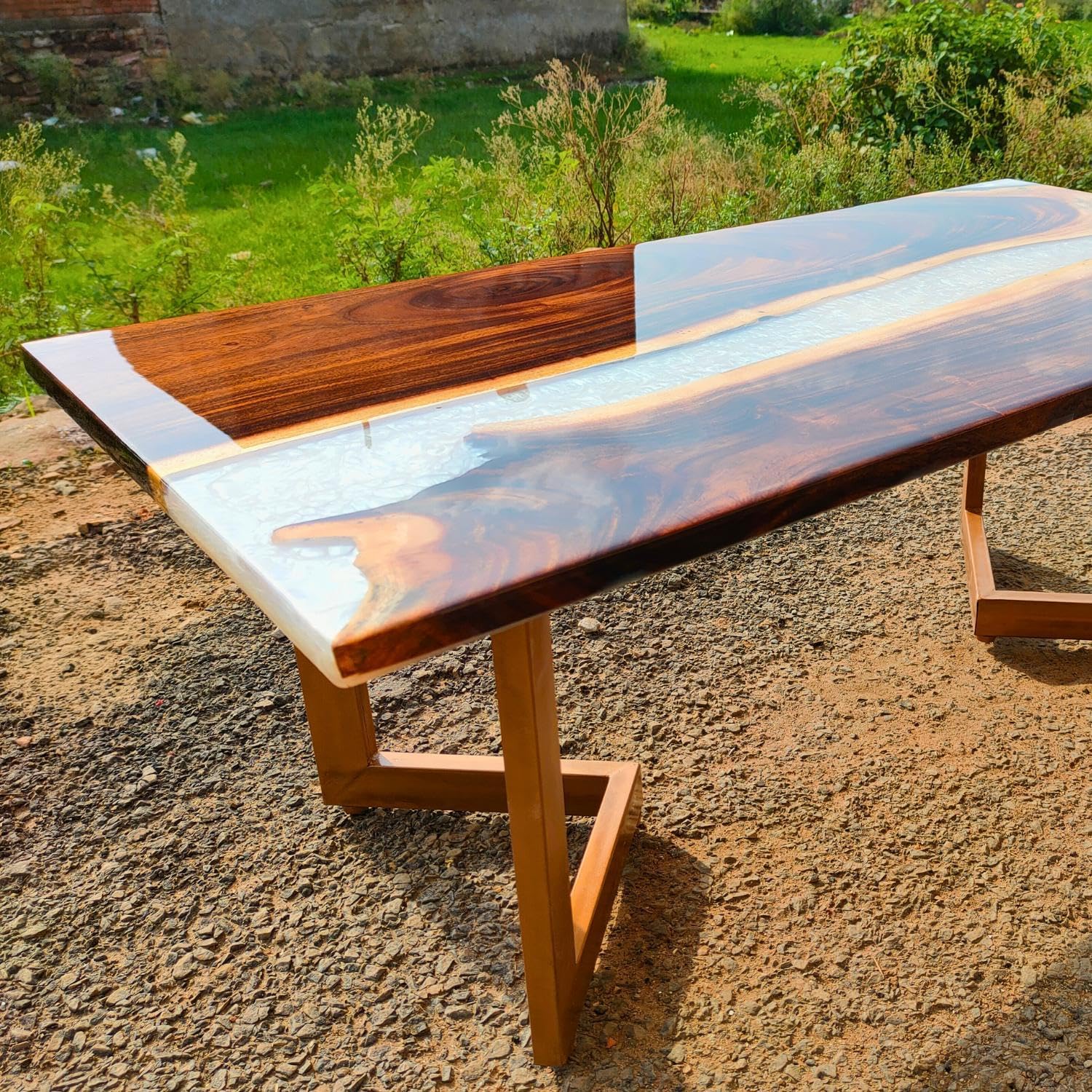 NAV KONST Customized epoxy Resin Solid Wood Opaque Table, Dining Table, Living Room Table, Wooden Epoxy Coffee Table, Side Table Diagonal Pattern Size: 24