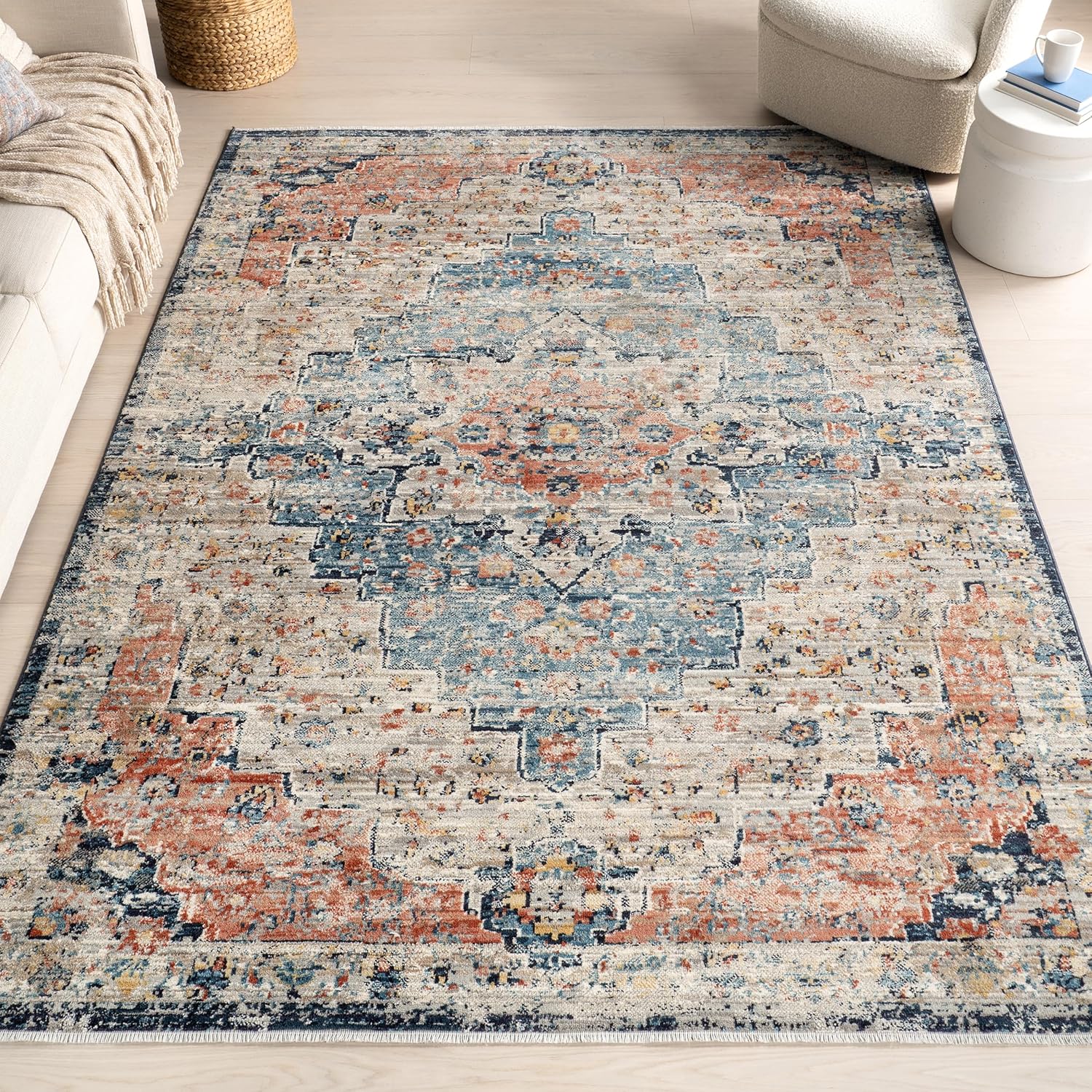 nuLOOM Sawyer Vintage Transitional Area Rug - 5x7 Area Rug Vintage Multi/Ivory Rugs for Living Room Bedroom Dining Room Kitchen