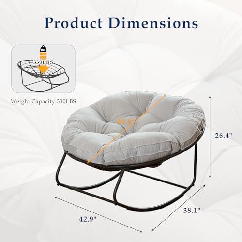 Rocking Chair Outdoor, Patio Egg Rocking Chair,Papasan Rocking Chair with Thickened Cushion, Outdoor Rattan Wicker Lounge Chair for Patio Porch Garden Backyard Dark Gray