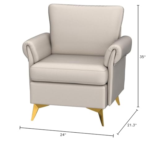 Bonzy Home Accent Chair Set of 2, Comfy Washable Fabric Armchair with Solid Metal Legs, Upholstered Single Sofa Reading Chairs for Living Room Bedroom Office, White