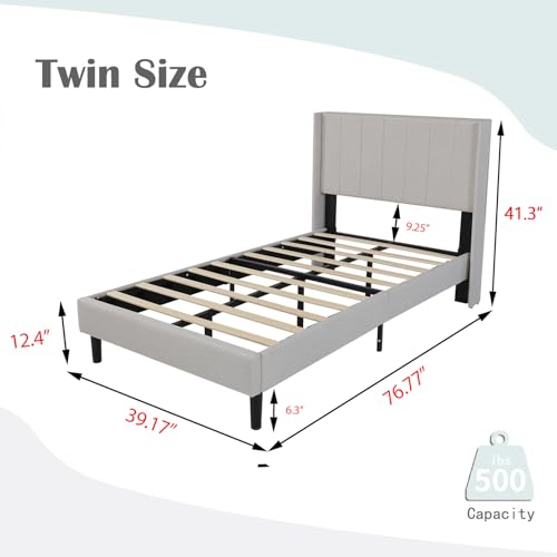 Upholstered Bed Frame Full with Wingback Headboard/No Box Spring Needed/Wooden Slat Support/Easy Assemble/Dark Gray