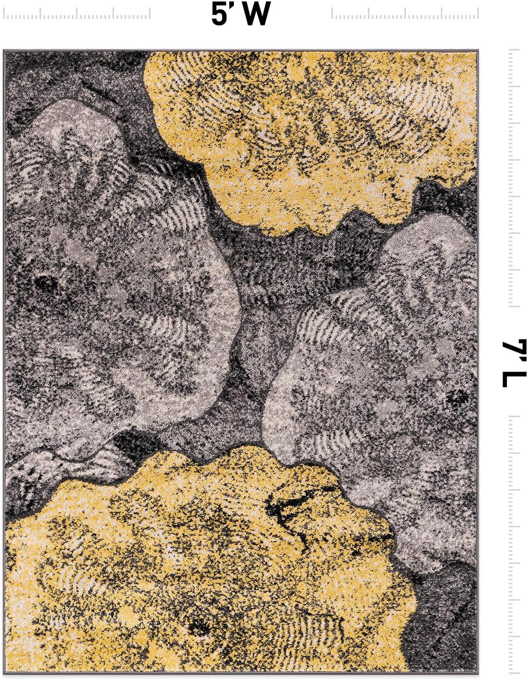 Rugshop Contemporary Floral Design Non Shedding Soft Ideal for Living room,Bedroom,Kitchen Area Rug 5' x 7' Yellow