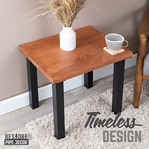 PIPE DECOR Sunset Cedar Solid Wood Rustic 18” End Table Kit with (4) 18” Matte Black Metal Legs, Industrial Side Table