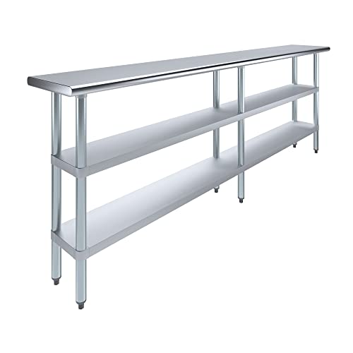 Stainless Steel Work Table with 2 Shelves | Metal Utility Table | Commercial & Residential NSF Utility Table (Stainless Steel Table with 2 Shelves, 18