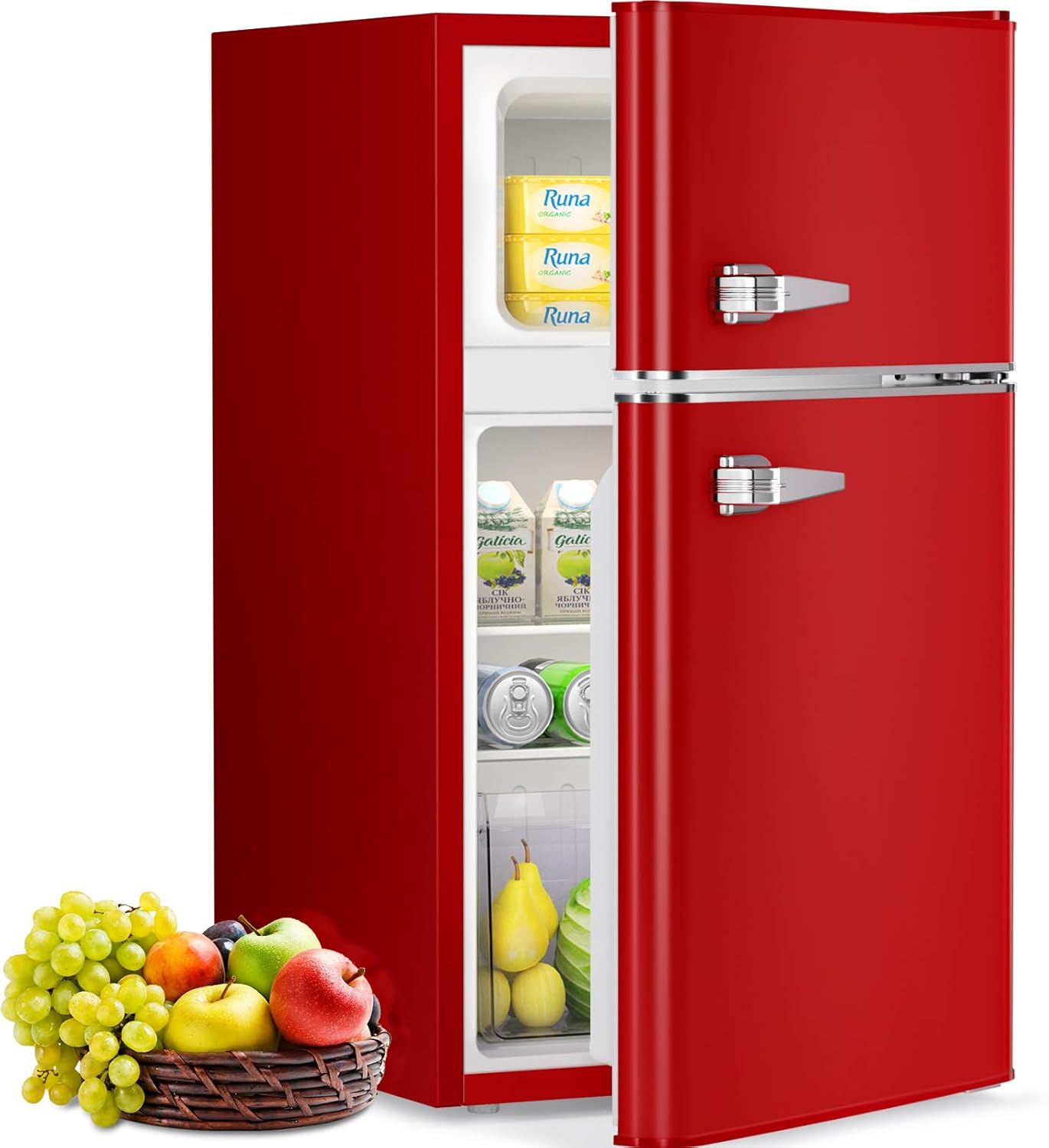 Antarctic Star Compact Mini Refrigerator Separate Freezer, Small Fridge Double 2-Door 3.2 cu ft. Red