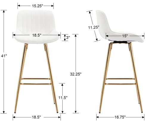 EALSON Swivel Bar Stools Set of 4 Modern Bar Height Barstools with Back Velvet Upholstered High Bar Chairs with Gold Footrest 32 Inch Counter Stools for Kitchen Island/Home Bar/Pub, Green