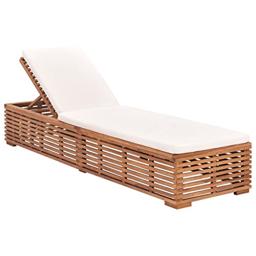 Sun Lounger with Cream Cushion Solid Teak Wood,Premium Teak Lounge Chair with Adjustable Backrest and Cushioned Comfort for Patio and Beach