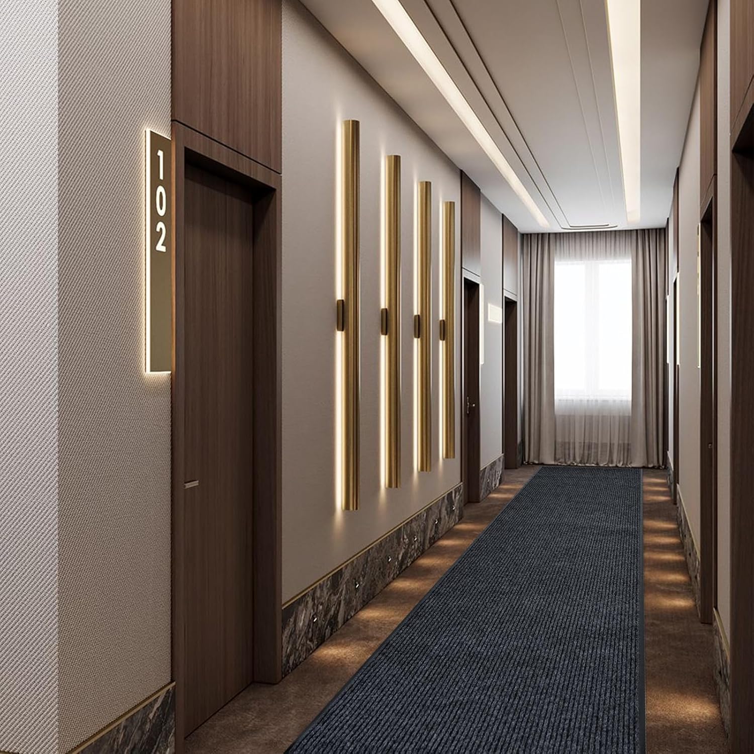 Rubber Door Mat about W3' ×L10' Heavy Duty Large Outdoor Indoor Mat Durable Entrance Doormat Waterproof Rubber Back Rugs for Home Entryway Patio Porch Office Business Areas (Grey)