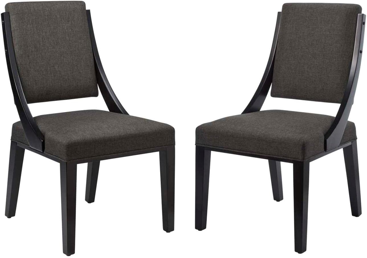 Modway Cambridge Solid Wood and Fabric Dining Chairs in Gray (Set of 2)