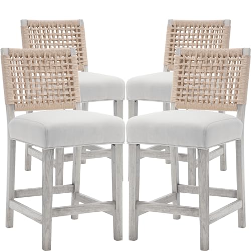 chairus Bar Stools Set of 2, Counter Height Bar Stools with Woven Back Support Farmhouse Counter Stools 27 Inch Wooden Barstools for Kitchen Island Bar Club Entertainment Room - Linen, Dark Grey