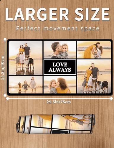 Large Custom Mouse Pads with 6 Photo and Text, Big Mouse Pad Custom, Custom Playmat Gift for Men Boyfriend Husband Dad on Birthday Anniversary Christmas