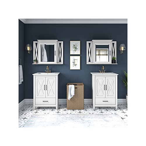 Bush Furniture Key West Bathroom Double Vanity Set with Sinks and Medicine Cabinets, 48W, White Ash