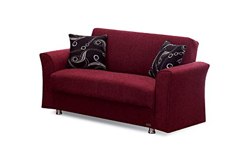 Empire Furniture USA Ohio Collection Convertible Sofa Bed with Storage Space and Includes 2 Pillows, Burgundy