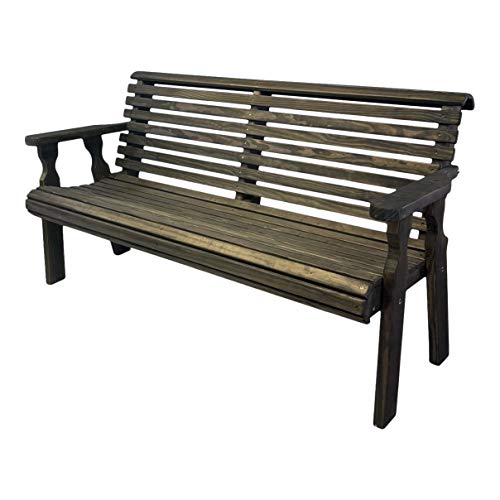 Amish Casual Heavy Duty 5 Foot Roll Back Outdoor Bench in Cedar Stain - Amish Made in The USA from Treated Pine for Outdoor Durability, 700 Lb Weight Capacity