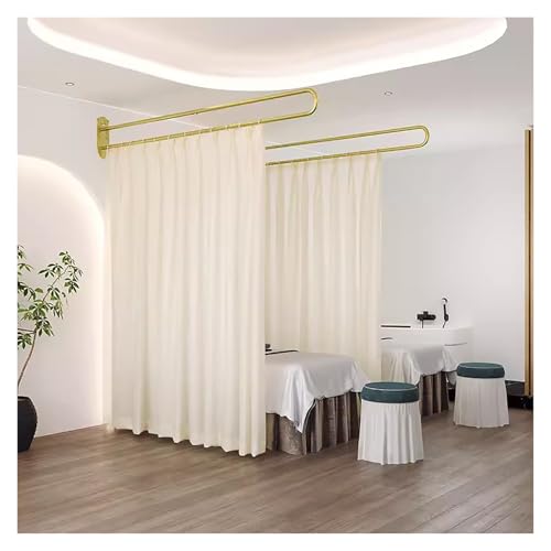 2 Pack Curtain Divider for Room Separation with Metal Pole, Home Commercial Partition Privacy Screen Fabric Curtains Panels, Beauty Bed Curtain Support Frame Pull Curtain(Beige,L 230cm/7.5ft)