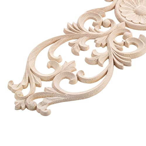 MUXSAM Wood Onlays Appliques, Long Wooden Carved Overlays Furniture Center Carvings Decals for Cabinet Closet Door Wall Dresser DIY Crafts Project(2-Pack, 30x7cm/11.9