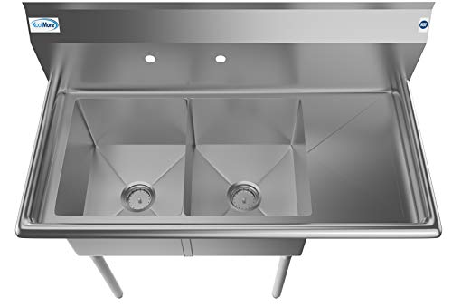 KoolMore 2 Compartment Stainless Steel NSF Commercial Kitchen Prep & Utility Sink with Drainboard - Bowl Size 14