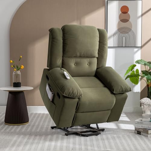 Electric Power Lift Recliner Chair with Adjustable Massage Heating System, Arm Chair with Remote Control, Ergonomic Office Chair Lounge Chair Zero Gravity Chairs Reclines to 135 Degree, Green