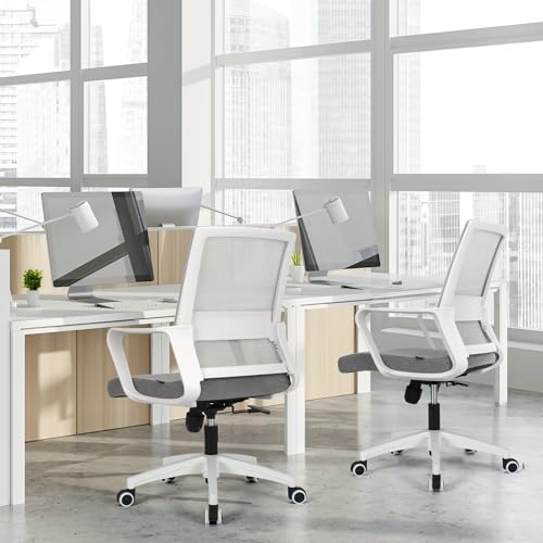 NEO CHAIR Office Desk Computer Gaming Chair for Home Ergonomic Mid Back Cushion Mesh Chair with Wheels Lumbar Support Comfy Swivel Adjustable Rolling Comfortable Bedroom Vanity (Black)