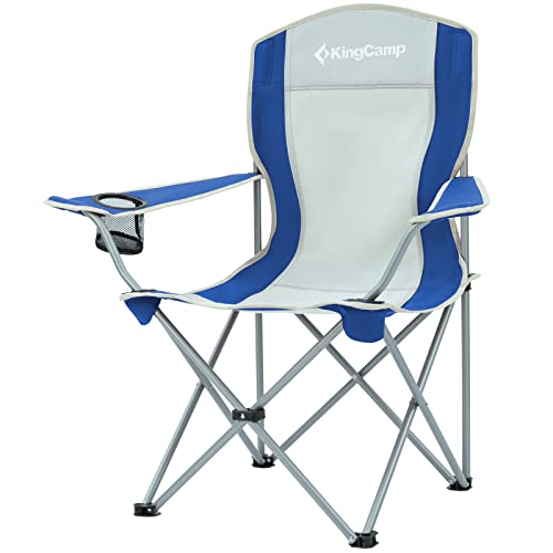 KingCamp Portable Folding Outdoor Camping Chair Made with Oxford Fabric with Mesh Cup Holder and Carry Bag Included, Blue/Gray (2 Pack)