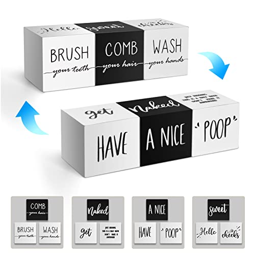 Farmhouse Set of 3 for Bathroom Decor Funny Bathroom Sign with Unique Sayings Rustic Wooden Bathroom Shelf Decor Cute Black and White Bathroom Decor For The Guest Restroom Home Decoration