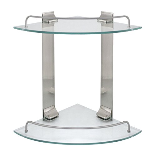 Double Corner Glass Shelf with Rail – Satin Nickel – 5 Year Warrantee