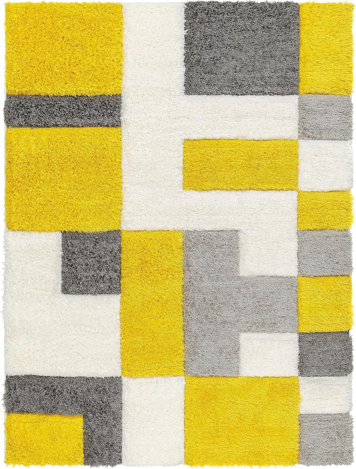 Mark&Day Area Rugs, 8x10 Satanta Modern Shag Saffron/Light Gray Area Rug, Yellow Grey Ivory Carpet for Living Room, Bedroom or Kitchen (7'10