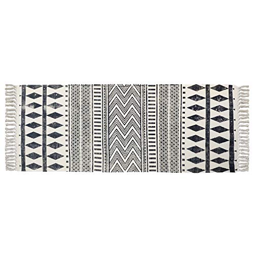 USTIDE Black & Cream Living Room Rug, Boho Runner Farmhouse Retro Shag Rag Rug Large Natural Cotton Accent Rug Washable (4ftx6ft, Black&White)