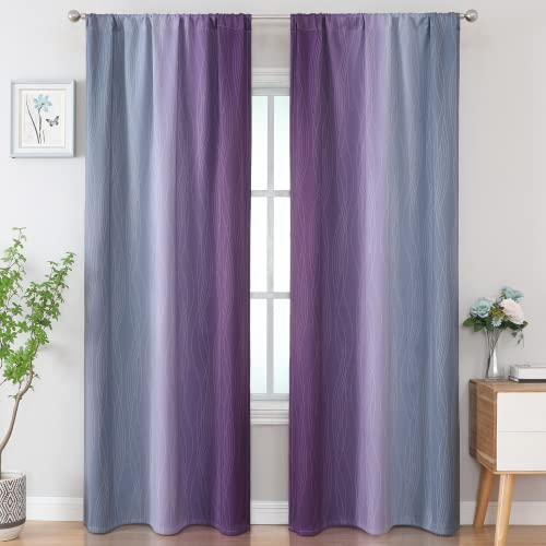Estelar Textiler Yellow and Gray Blackout Curtains 96 Inches Long, Room Darkening Rod Pocket Ombre Curtains for Bedroom, Thermal Insulated Light Blocking Drapes for Sliding Door, 52Wx96L, 2 Panels