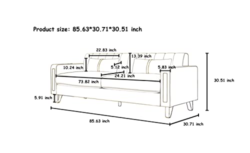 85'' Velvet Sofa, Chesterfield Upholstery Medieval Modern Short Plush seat, Large Comfortable Sofa and Sofa for Bedroom Apartment with 2 Waist Pillows-White