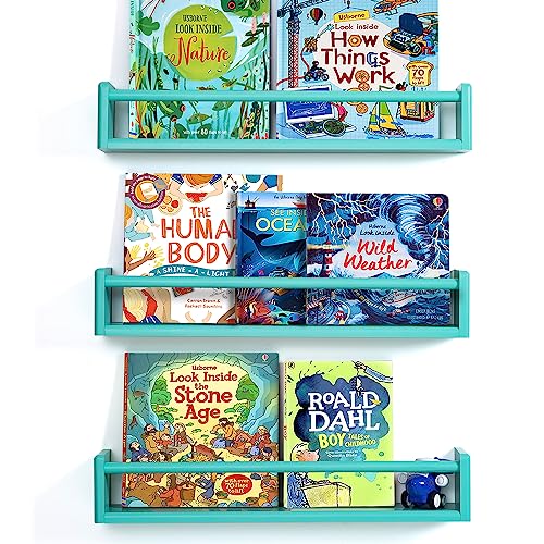 White Floating Book Shelf for Wall, Nursery Book Shelves, Solid Wooden 24 Inch Wall Mounted Shelves, for Clothing Rack Nursery Toy Decor Set of 3 Same Dimensions