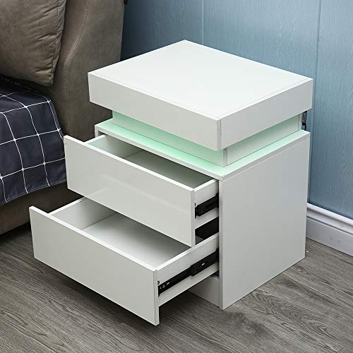 Nightstand w/LED Lights,2-Drawer Bedroom Nightstand,Small Side End Table,Bedside Storage Shelf w/Light (White)