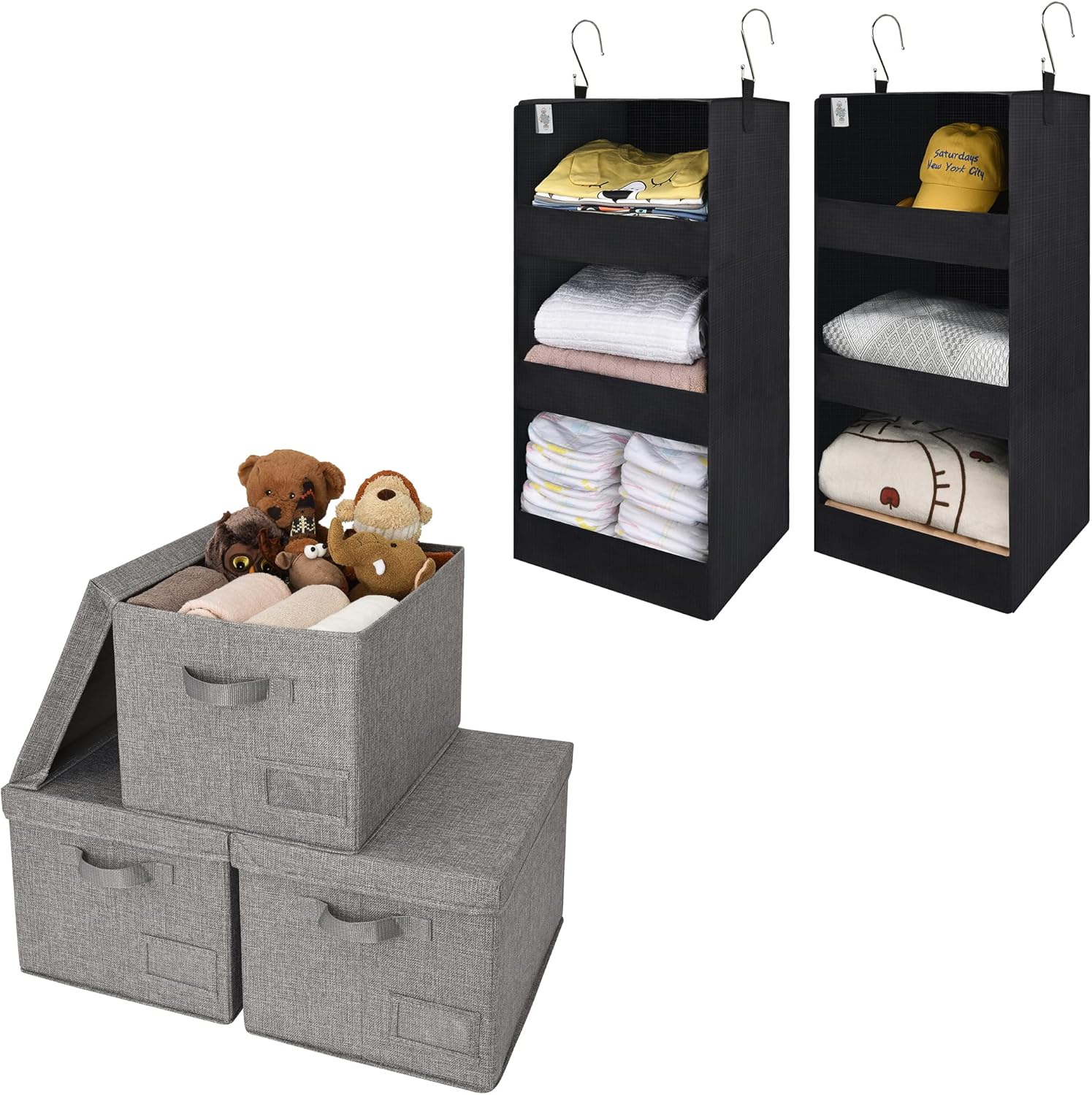 GRANNY SAYS Bundle of 3-Pack Cloth Storage Bins & 2-Pack Hanging Closet Organizer