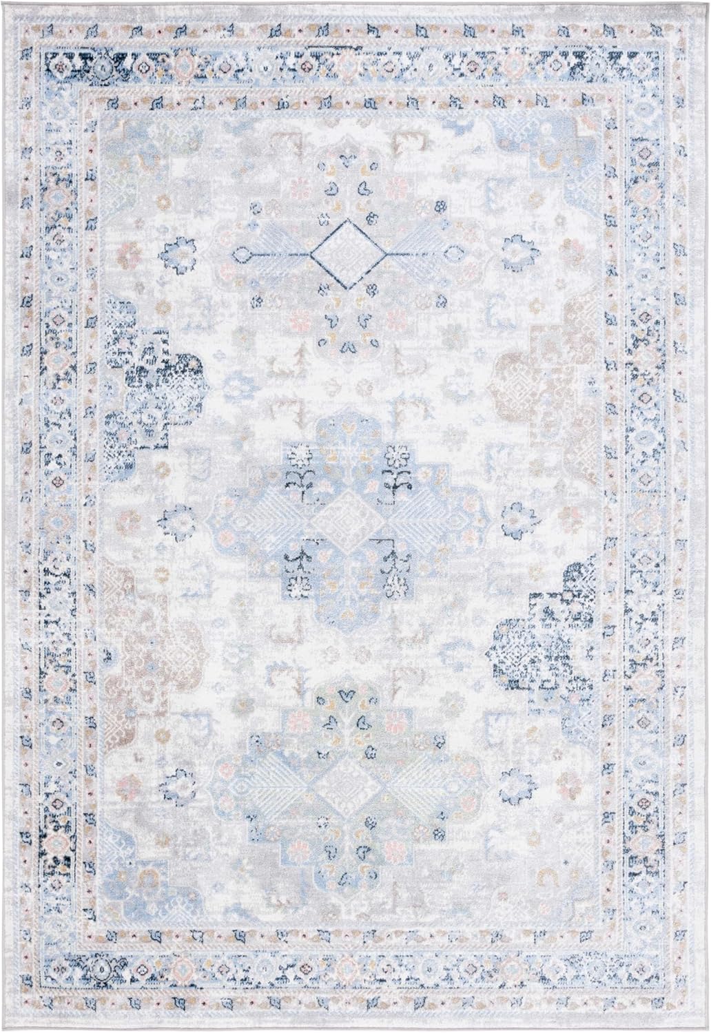 Safavieh Bayside Collection Area Rug - 8' x 10', Grey & Blue, Shabby Chic Design, Non-Shedding & Easy Care, Machine Washable Ideal for High Traffic Areas in Living Room, Bedroom (BAY116F)