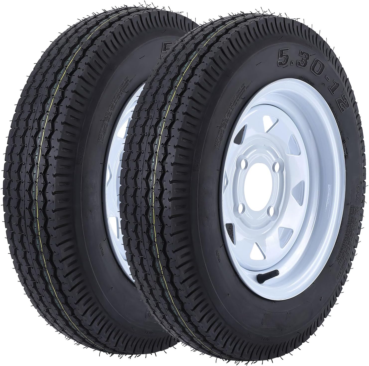 2 Pack 5.30-12 5.30x12 530-12 5.30-12 Trailer Tires with 12'' Rims, 4 Lug on 4'', Load Range C, 6PR