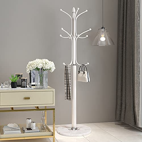 Kertnic Metal Coat Rack Stand with Natural Marble Base, Free Standing Hall Tree with 12 Hooks for Hanging Scarf, Bag, Jacket, Home Entry-way Hat Hanger Organizer (Bronze)