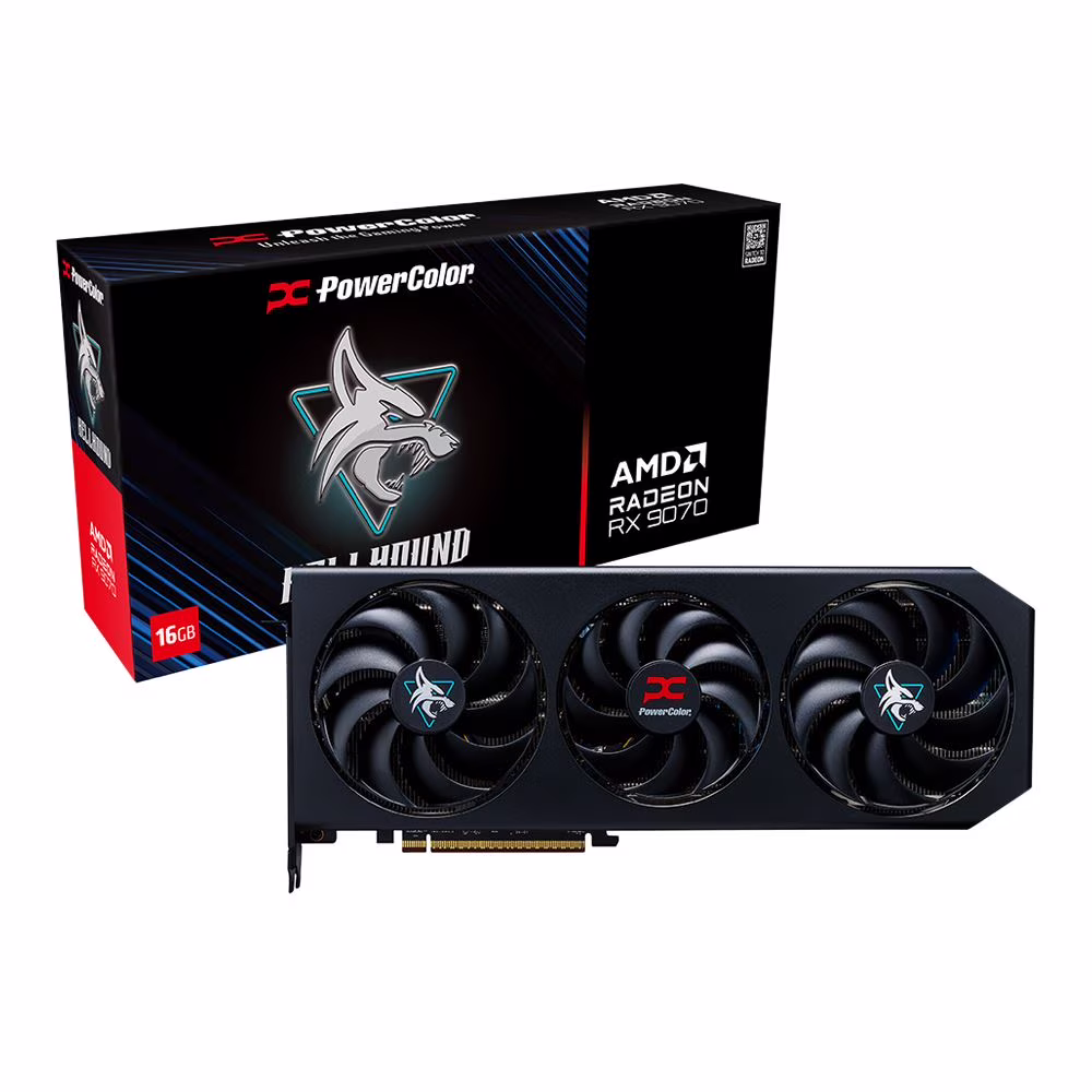 PowerColor AMD Radeon RX 9070 Hellhound Overclocked Triple Fan 16GB GDDR6 PCIe 5.0 Graphics Card