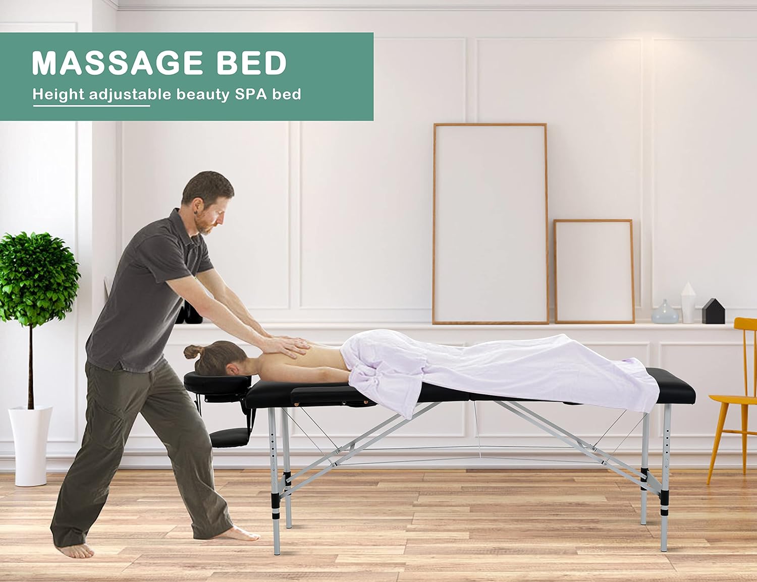 Massage Tables Portable Lash Bed 73 inch Aluminium Tattoo Table Height Adjustable Portable Spa Bed 2 Folding Chiropractic Table w/Carry Case/Face Cradle/Hand Pallet for Travel Physical Therapist