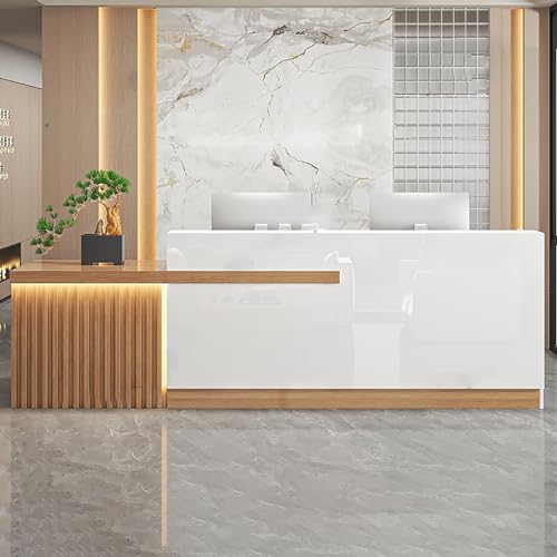 Front desk reception counter with lockers, reception desk with led lights, ,Retail Counter for Clothing Store, reception desk for sale, suitable for company facade, salon reception, etc.(B-2,120*60*10