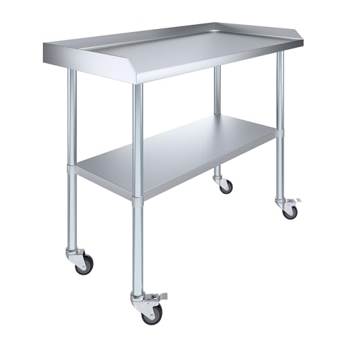 AmGood Commercial Work Table with Backsplash and Sidesplashes with Casters | NSF (Stainless Steel Table with Sideguards + casters, 24