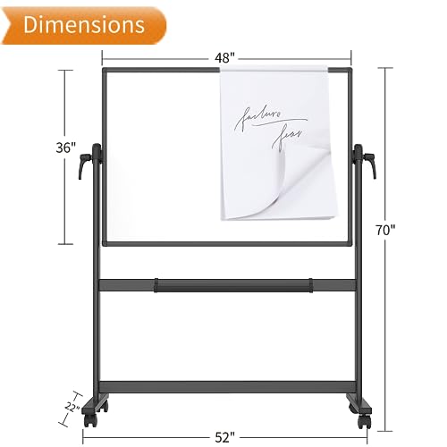 VIZ-PRO Double-Sided Magnetic Mobile Whiteboard, 48 x 36 Inches, Aluminium Frame and Stand