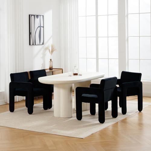 Shunzhi Modern Dining Chairs Set of 4 Linen Upholstered Dining Room Chairs Fabric Accent Chairs with Arms Comfortable Kitchen Chairs Side Chairs with Back for Dining Room/Living Room, Beige